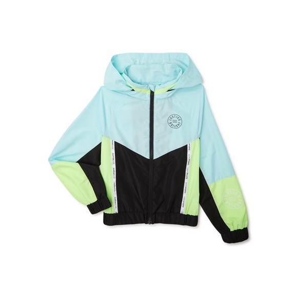 Justice NWT Neon Blue Lime Green Windbreaker Jacket 10 - Picture 2 of 12